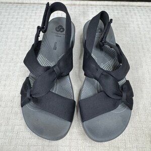 Clarks Cloudsteppers Womens  Size 7 Black Open-Toe Sandals /Adjustable Straps -